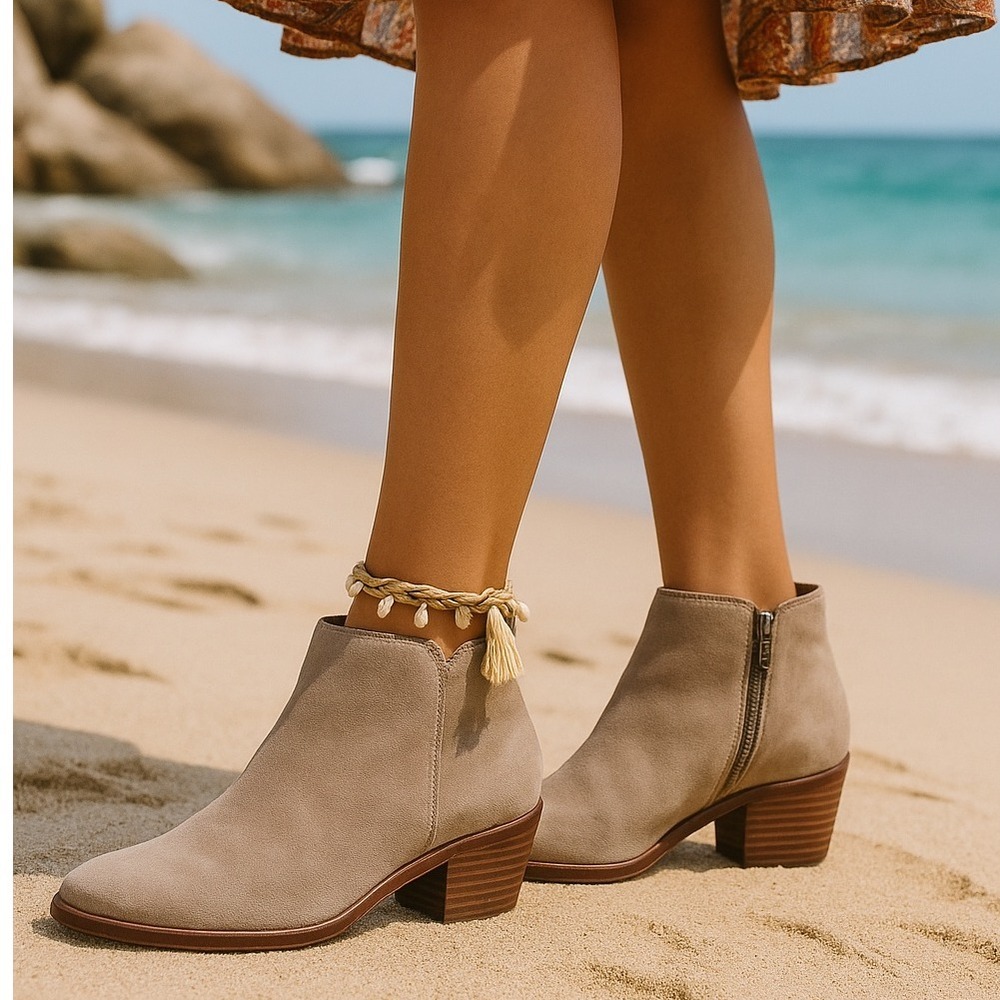 Sam Edelman Tan Beige Suede Ankle Boots US 7.5 Booties‎ Fall Minimalist Basic